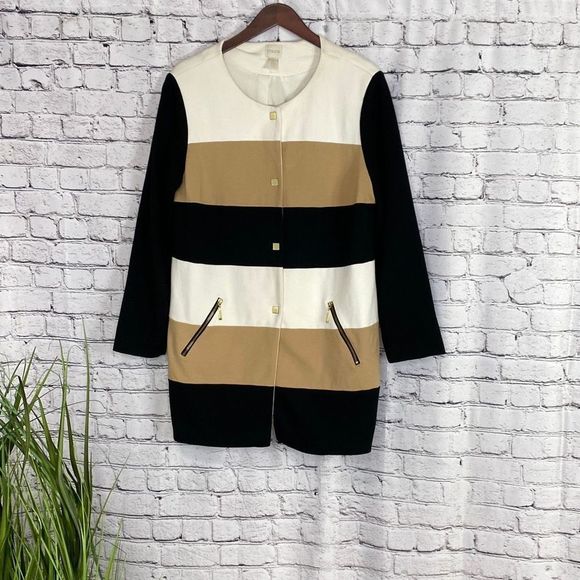 Chico's Statement Colorblock Jacket Camel/Black Large - Picture 4 of 16